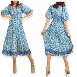 Hemant & Nandita Suho Paisley Midi Dress  Size S, Blue print